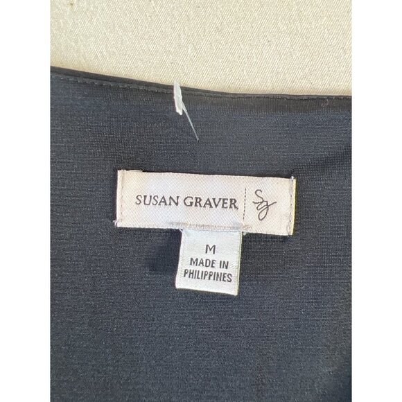 Susan Graver Size M Lined Maxi Dress Black Pink Abstract Floral Empire Waistband - Picture 11 of 14